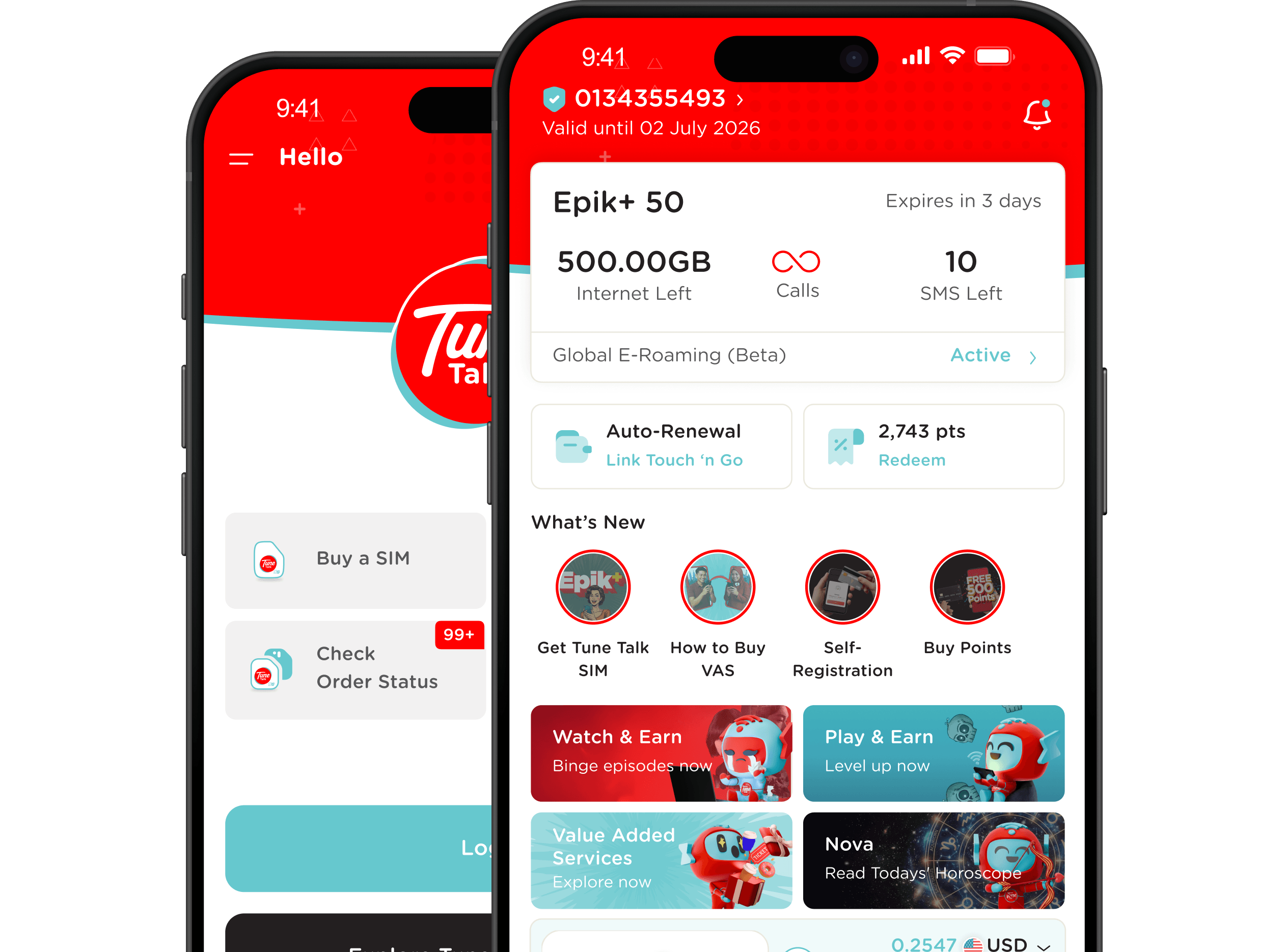Tune Talk app on phone